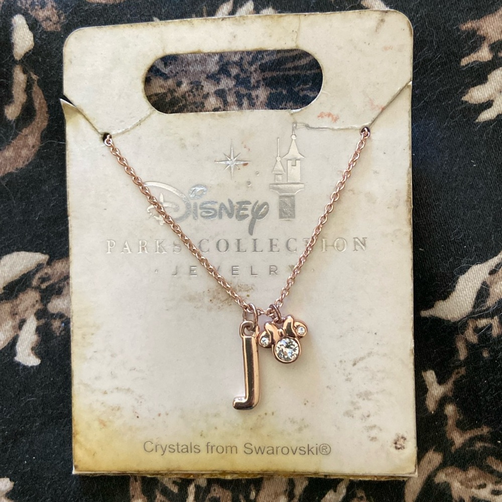 New Disney Parks Minnie Mouse “J” necklace rose gold